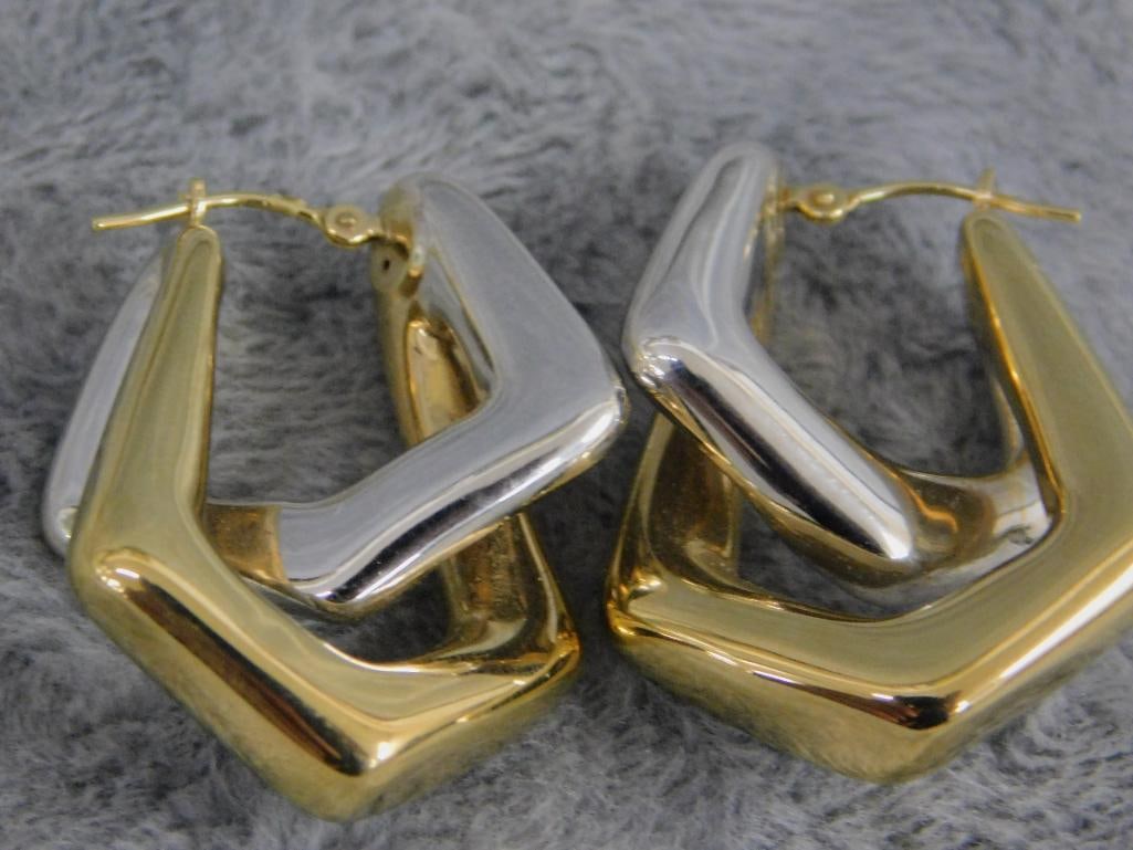 14K Yellow and White Gold - Pierced Earrings - 4.58 Grams - 4