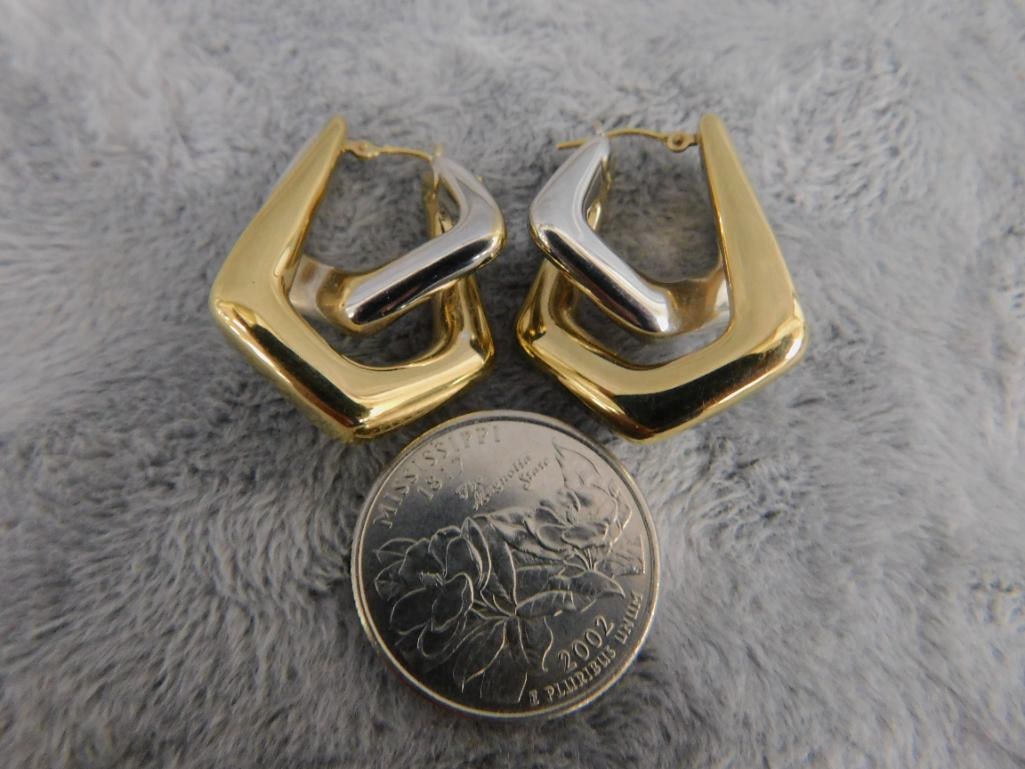 14K Yellow and White Gold - Pierced Earrings - 4.58 Grams - 5