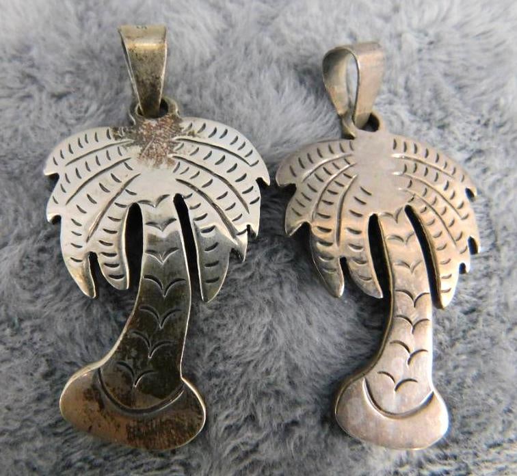 Sterling Silver - Pair of Palmetto Tree pendants - 19.84 Grams: See Photos For Condition and Details