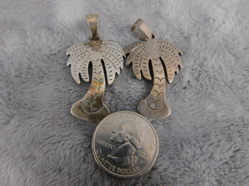 Sterling Silver - Pair of Palmetto Tree pendants - 19.84 Grams - 6