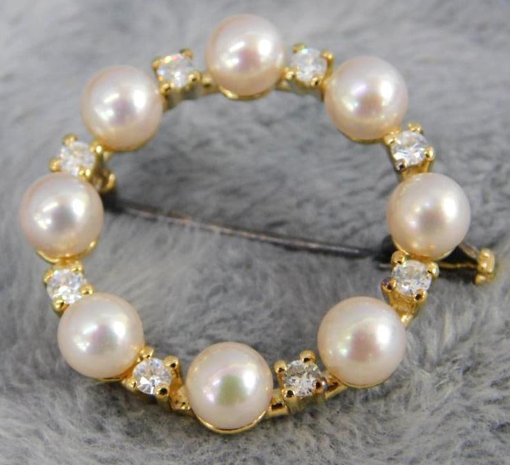 Sterling Silver - Pearl and Clear Stone Brooch - 6.75 Grams TW: See Photos For Condition and Details