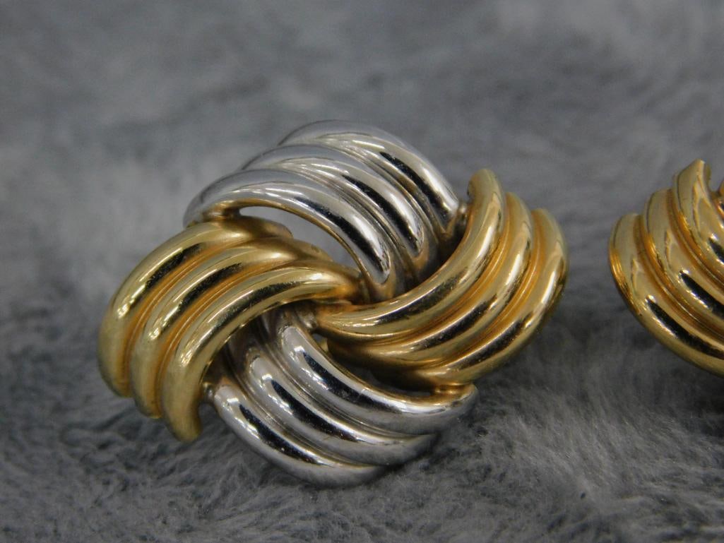 14K Yellow and White Gold - Pierced Earrings - 6.48 Grams - 2