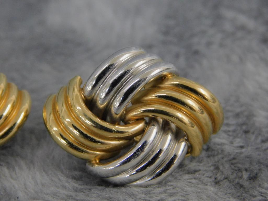 14K Yellow and White Gold - Pierced Earrings - 6.48 Grams - 3