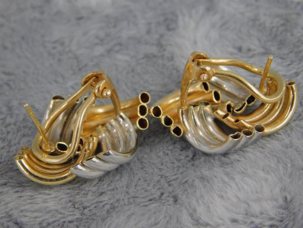 14K Yellow and White Gold - Pierced Earrings - 6.48 Grams - 4