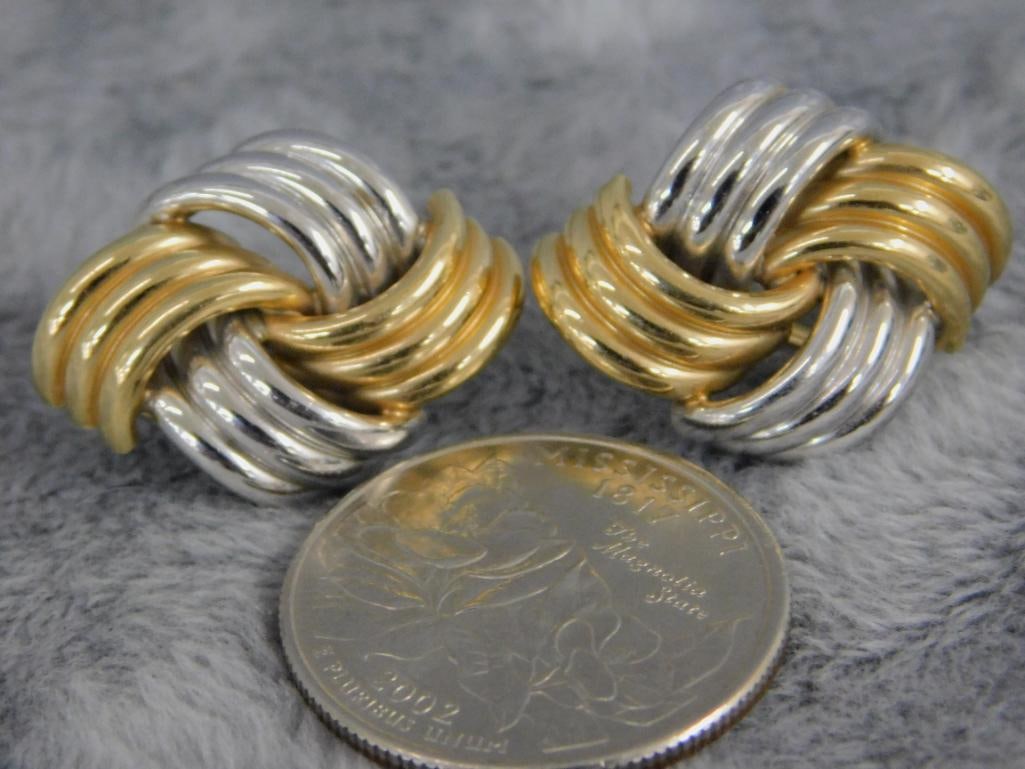 14K Yellow and White Gold - Pierced Earrings - 6.48 Grams - 5