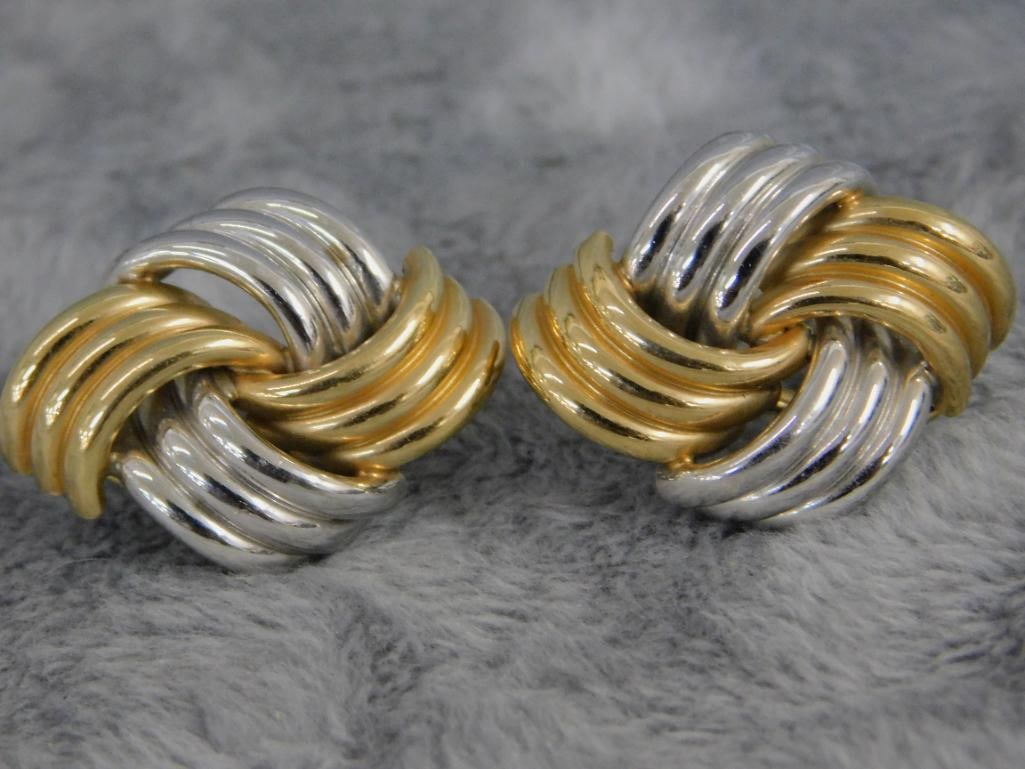 14K Yellow and White Gold - Pierced Earrings - 6.48 Grams - 6
