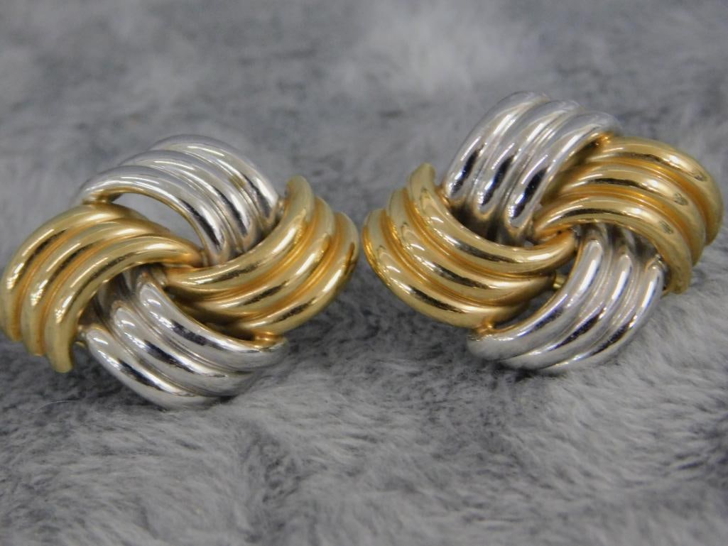 14K Yellow and White Gold - Pierced Earrings - 6.48 Grams - 7