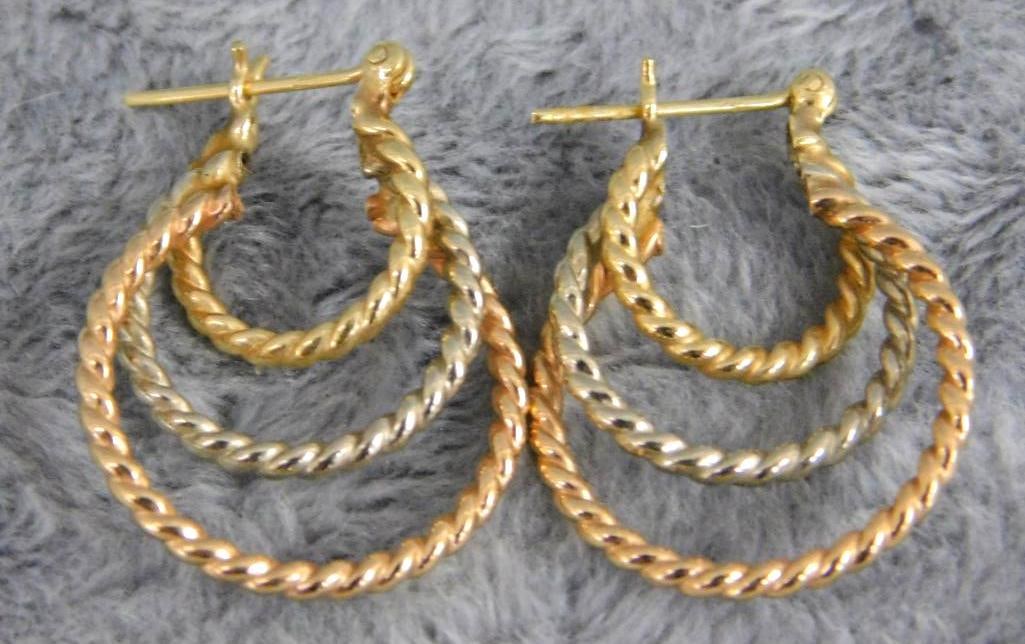 14K Yellow and White Gold - Pierced Earrings - 2.78 Grams: XRF Tested - See Photos For Condition and Details