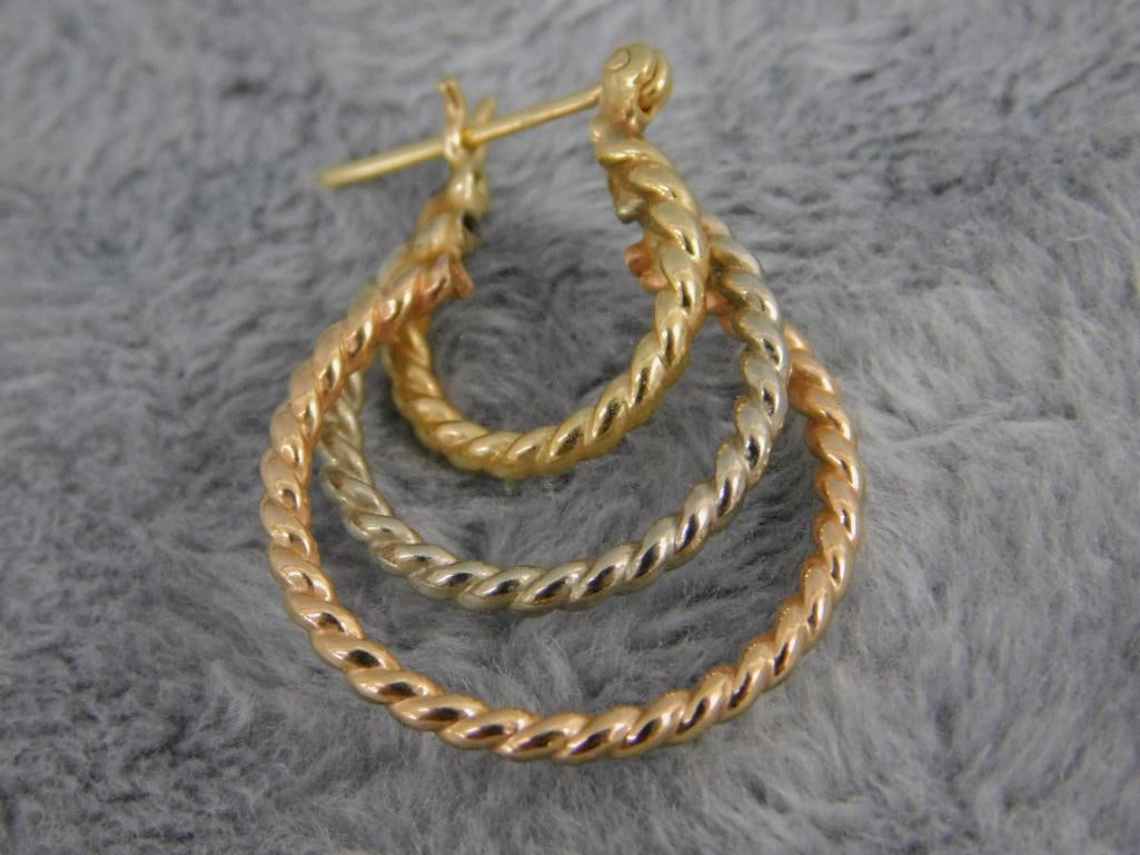 14K Yellow and White Gold - Pierced Earrings - 2.78 Grams - 2
