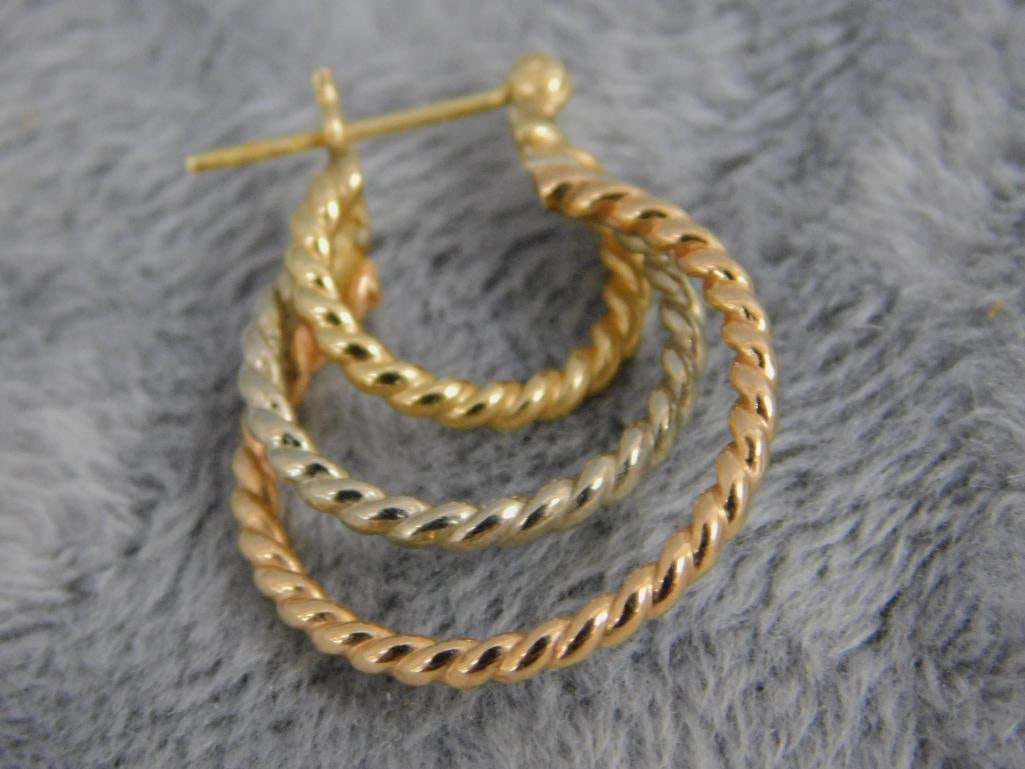 14K Yellow and White Gold - Pierced Earrings - 2.78 Grams - 3