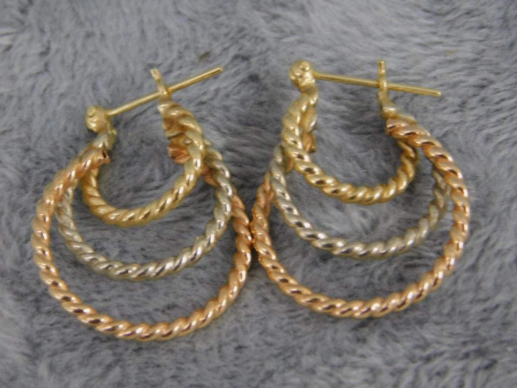 14K Yellow and White Gold - Pierced Earrings - 2.78 Grams - 4