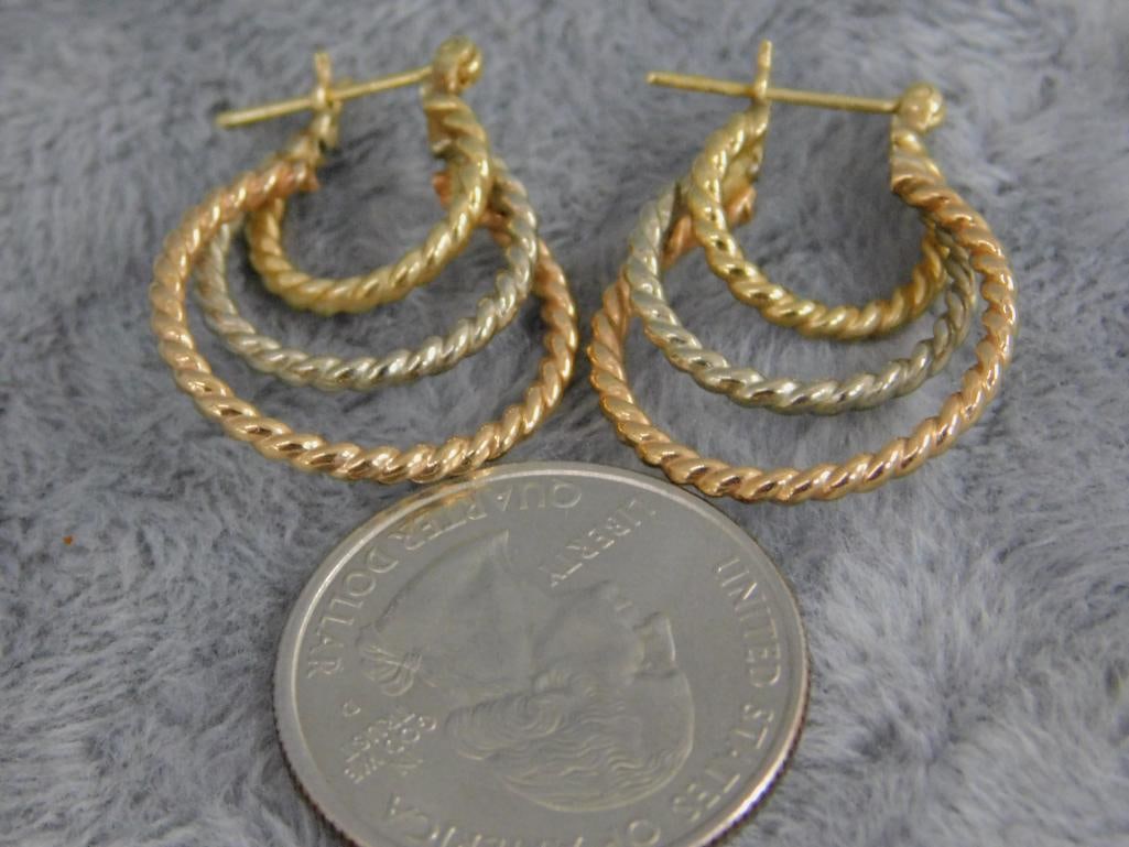 14K Yellow and White Gold - Pierced Earrings - 2.78 Grams - 5