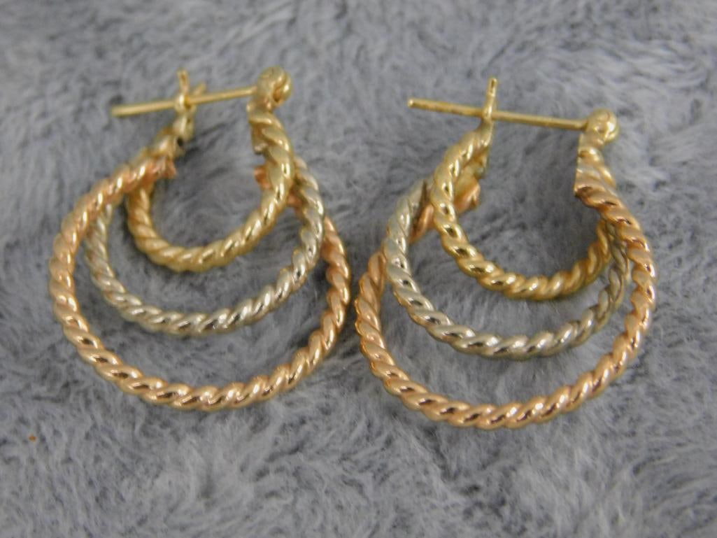 14K Yellow and White Gold - Pierced Earrings - 2.78 Grams - 6