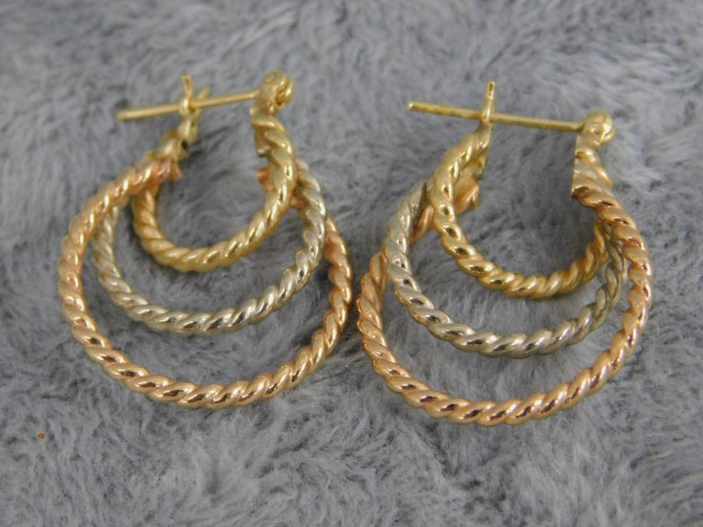14K Yellow and White Gold - Pierced Earrings - 2.78 Grams - 7