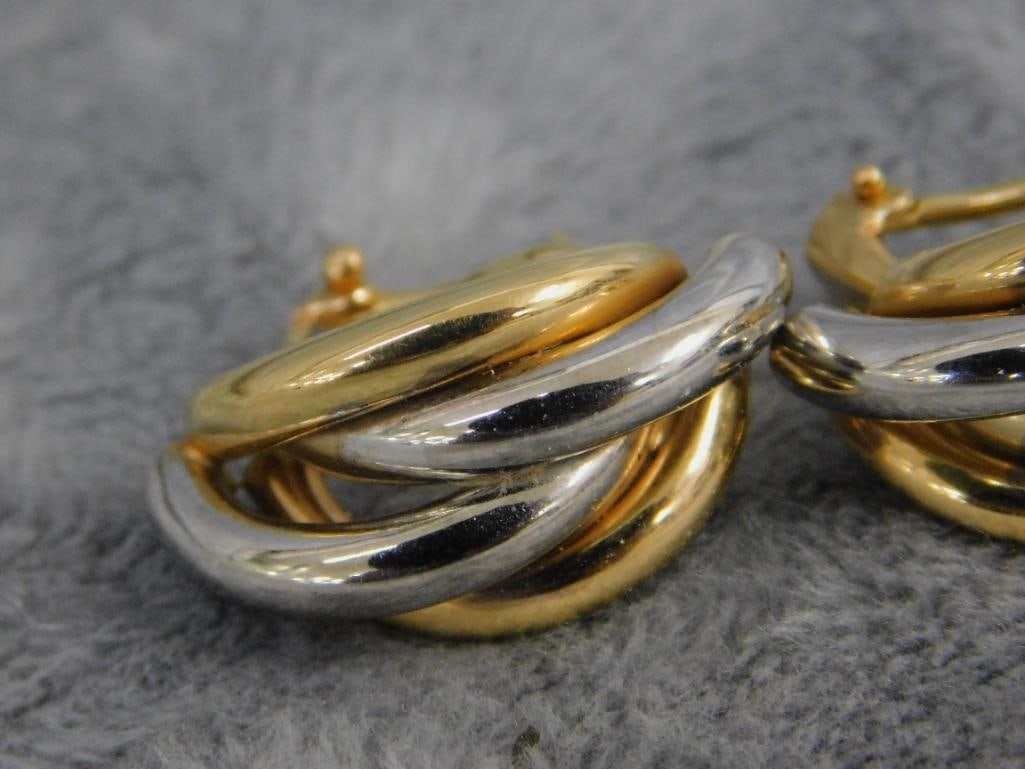 14K Yellow and White Gold - Pierced Earrings - 7.61 Grams - 2