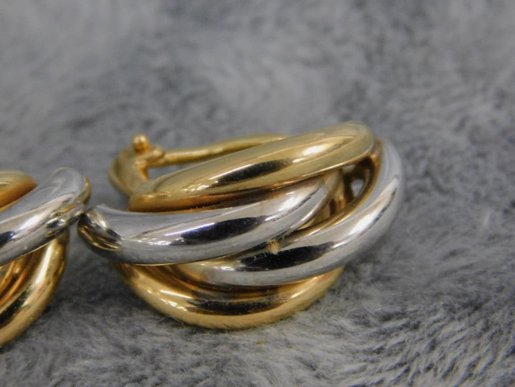 14K Yellow and White Gold - Pierced Earrings - 7.61 Grams - 3