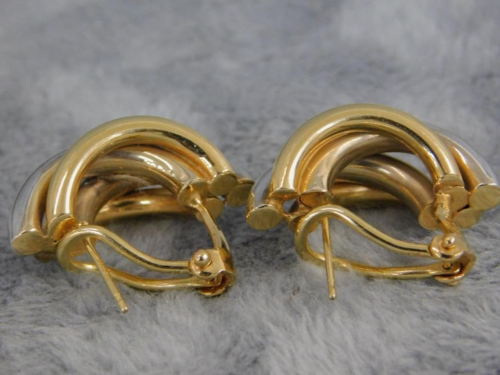14K Yellow and White Gold - Pierced Earrings - 7.61 Grams - 4