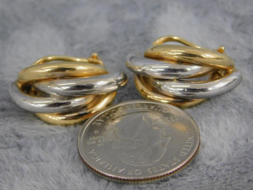 14K Yellow and White Gold - Pierced Earrings - 7.61 Grams - 5