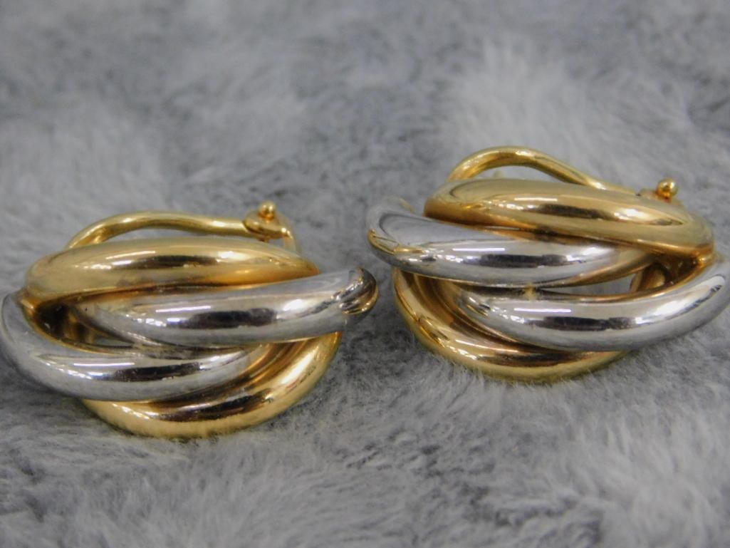 14K Yellow and White Gold - Pierced Earrings - 7.61 Grams - 6
