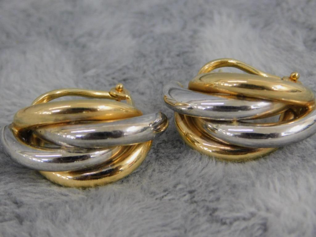 14K Yellow and White Gold - Pierced Earrings - 7.61 Grams - 7