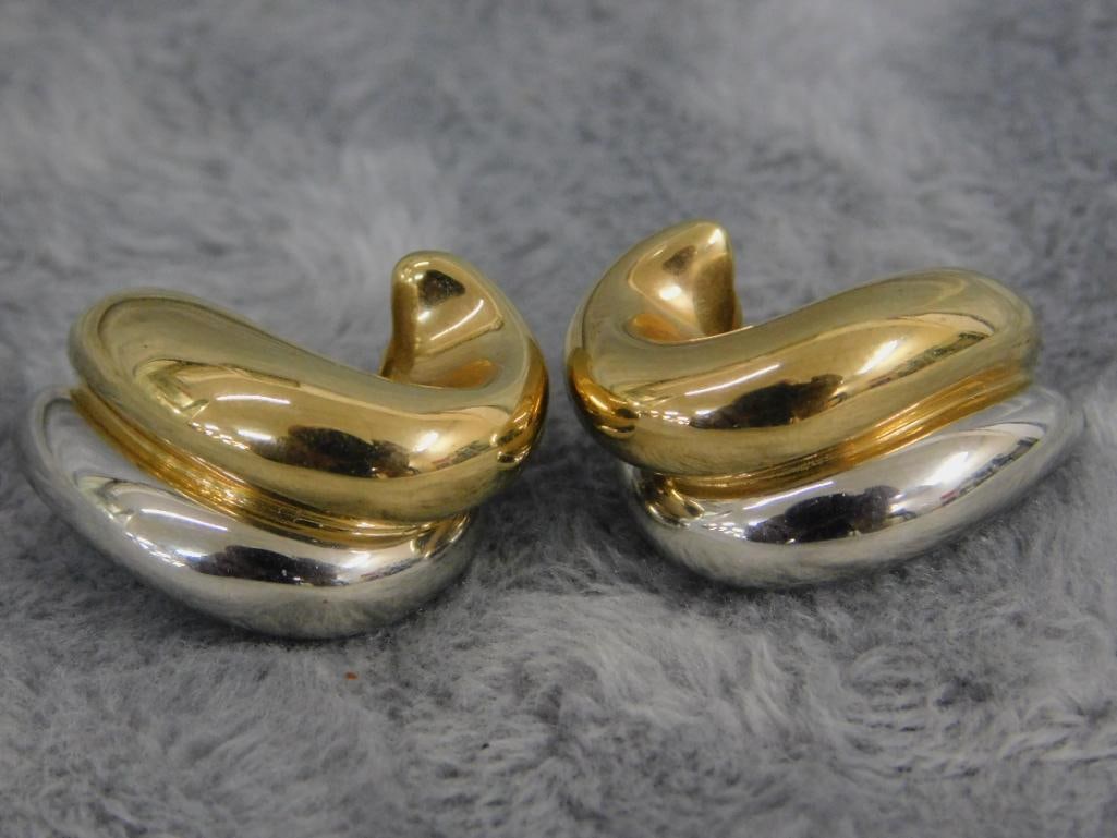 14K Yellow and White Gold - Pierced Earrings - 3.13 Grams - 2