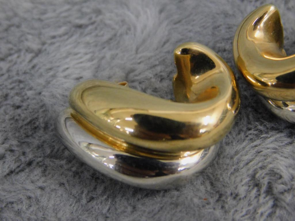 14K Yellow and White Gold - Pierced Earrings - 3.13 Grams - 3