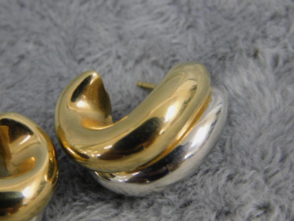 14K Yellow and White Gold - Pierced Earrings - 3.13 Grams - 4