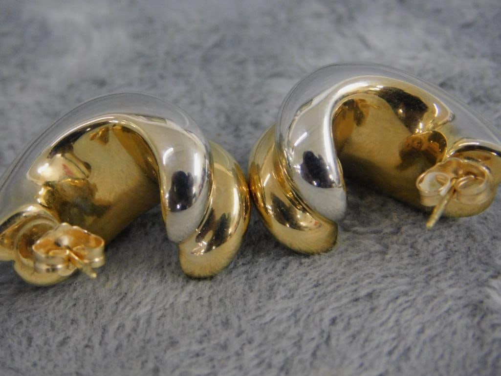 14K Yellow and White Gold - Pierced Earrings - 3.13 Grams - 5