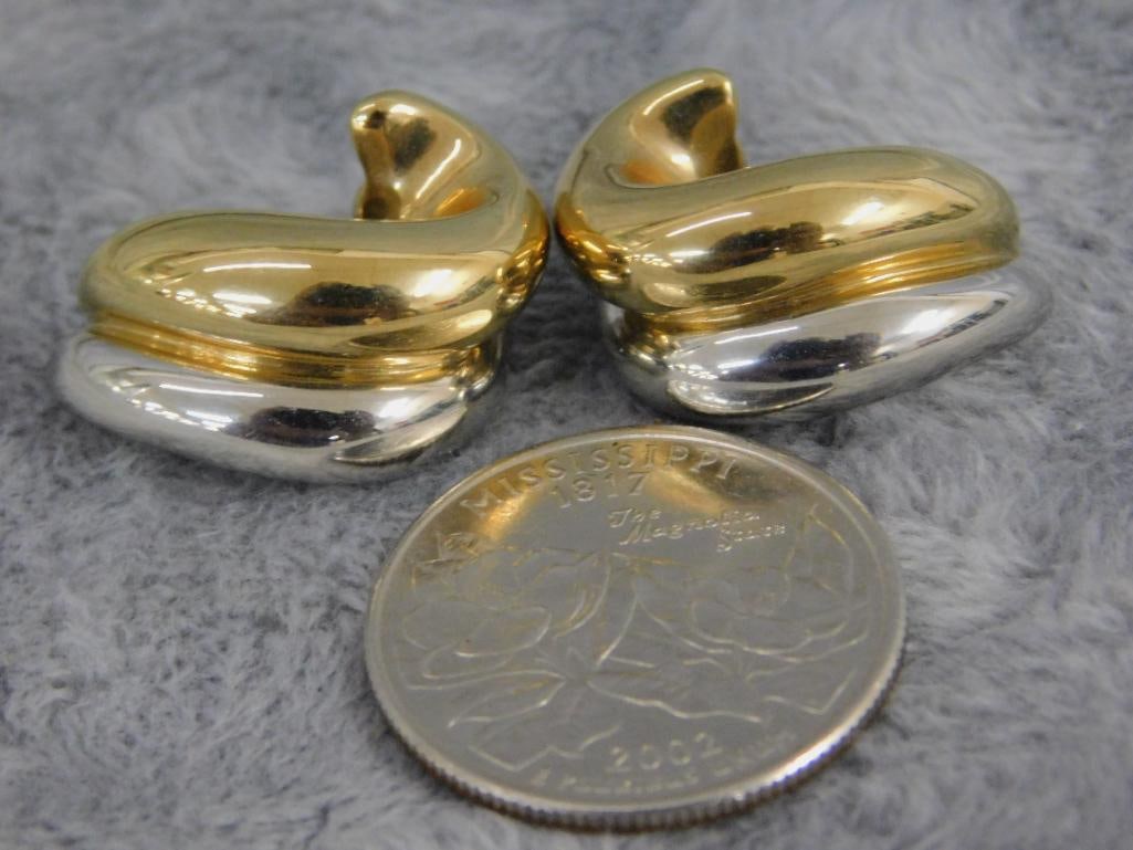 14K Yellow and White Gold - Pierced Earrings - 3.13 Grams - 6