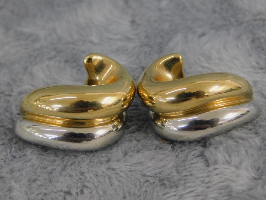 14K Yellow and White Gold - Pierced Earrings - 3.13 Grams - 7