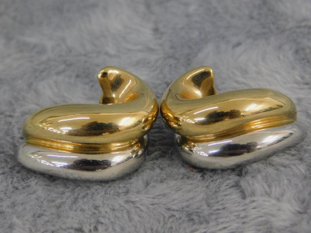 14K Yellow and White Gold - Pierced Earrings - 3.13 Grams - 8