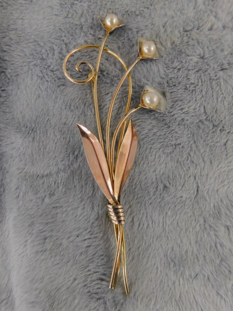 Sterling Silver - Van Dell Gold Filled Sterling Brooch - Pearls - 7.44 Grams TW - 10