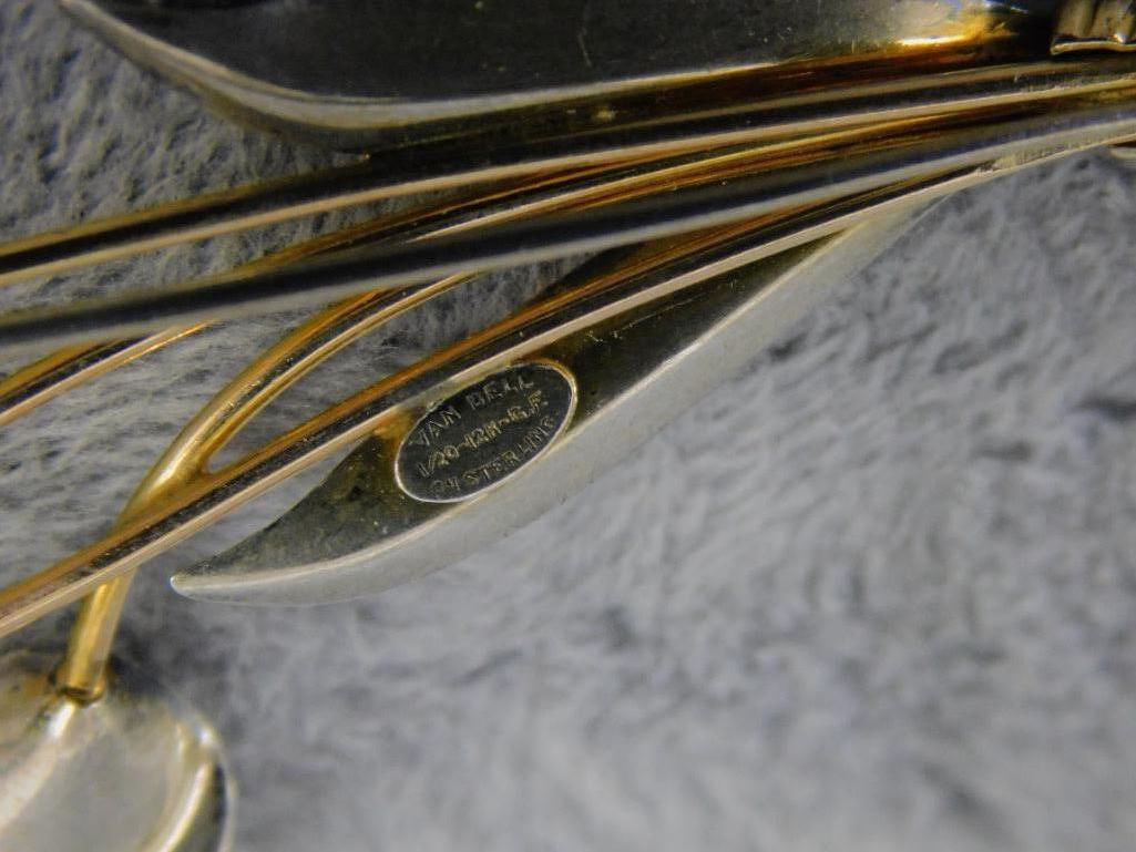 Sterling Silver - Van Dell Gold Filled Sterling Brooch - Pearls - 7.44 Grams TW - 6