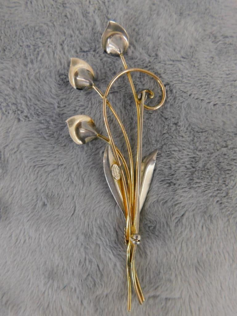 Sterling Silver - Van Dell Gold Filled Sterling Brooch - Pearls - 7.44 Grams TW - 7