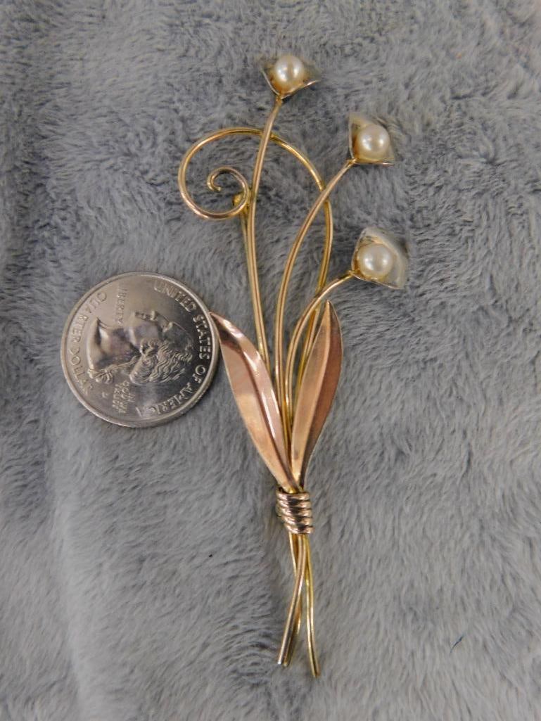 Sterling Silver - Van Dell Gold Filled Sterling Brooch - Pearls - 7.44 Grams TW - 8