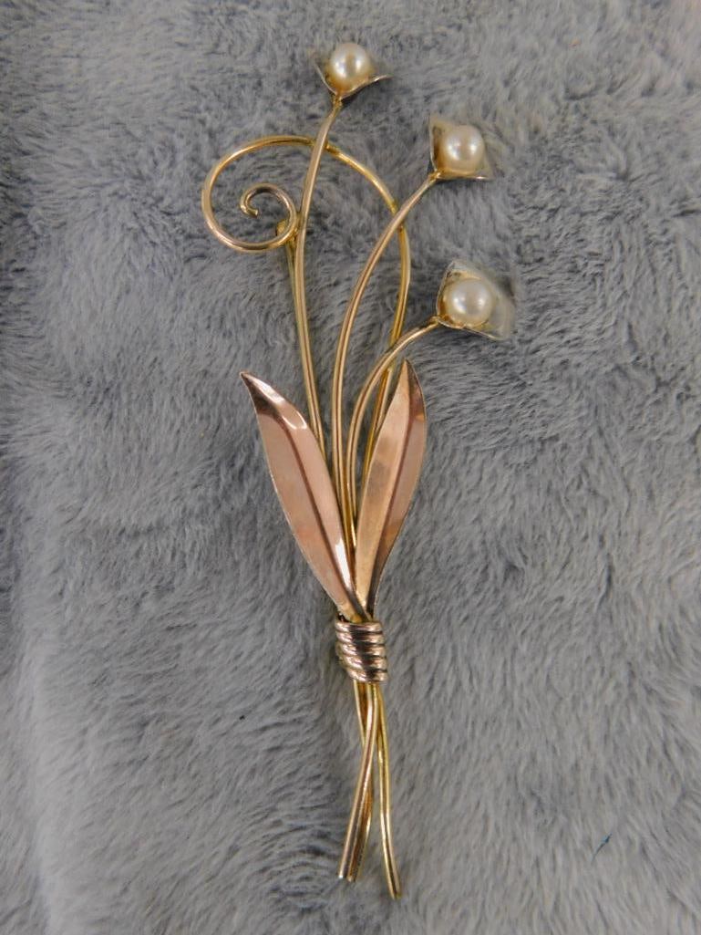 Sterling Silver - Van Dell Gold Filled Sterling Brooch - Pearls - 7.44 Grams TW - 9