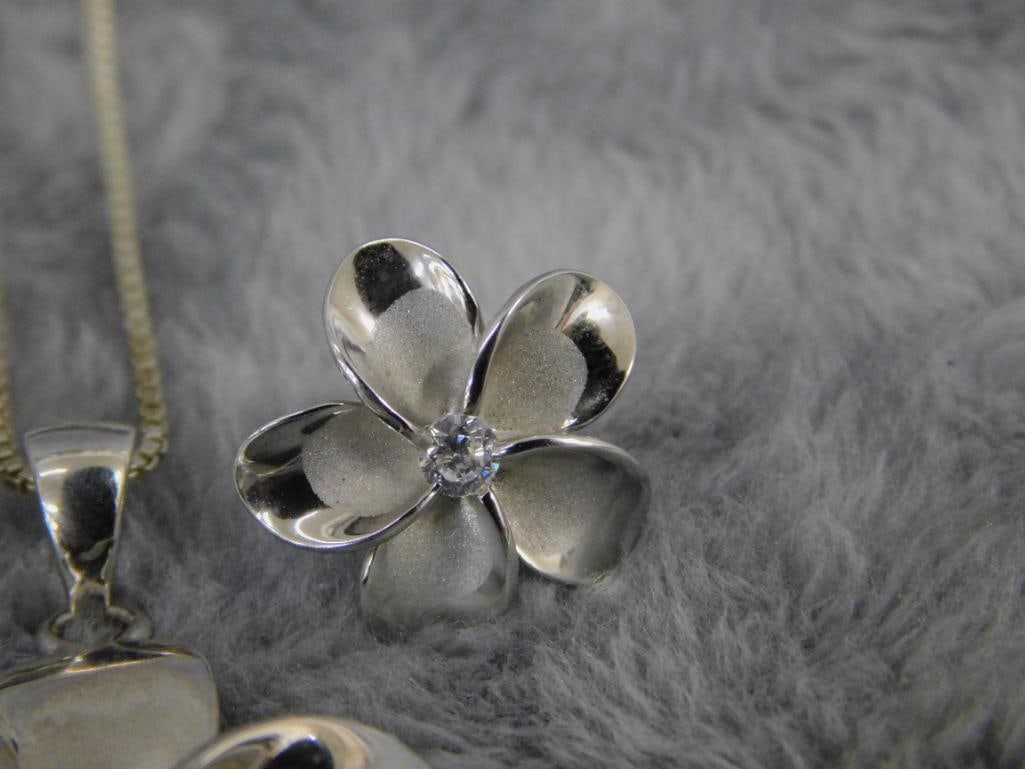 Sterling Silver - Dogwood Blossom - 16" Necklace and Matching Pierced Earrings - 7.13 Grams - 4
