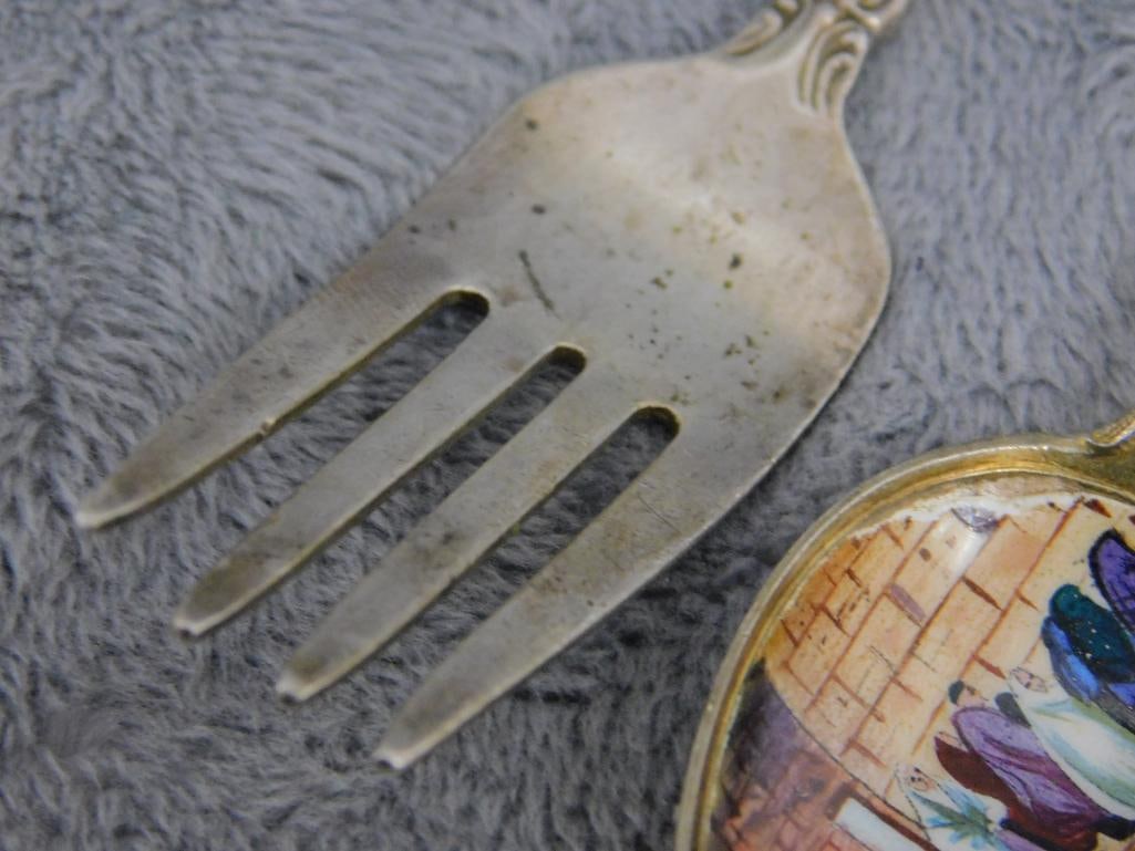 Sterling Silver - 3 Collector Spoons - 1 Fork - 10