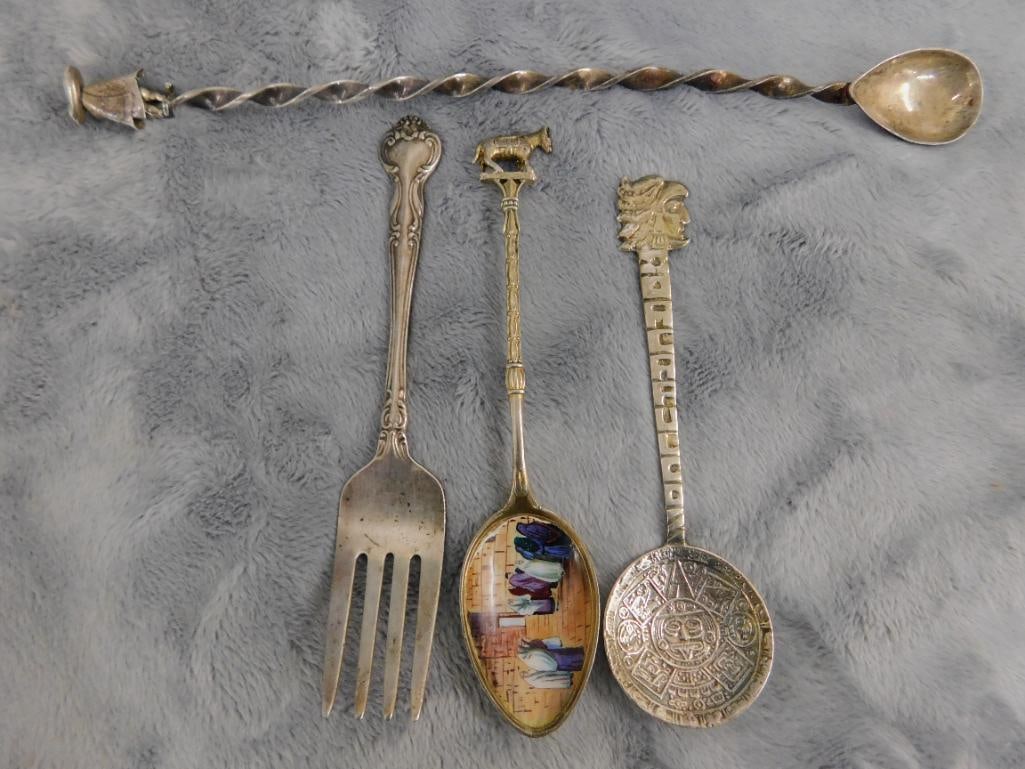 Sterling Silver - 3 Collector Spoons - 1 Fork - 12