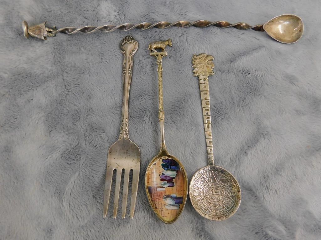 Sterling Silver - 3 Collector Spoons - 1 Fork - 13