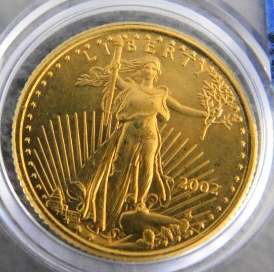 22K Yellow Gold - 2002 5 Dollar Coin - 1/10 Ounce - 3.42 Grams: XRF Tested - See Photos For Condition and Details