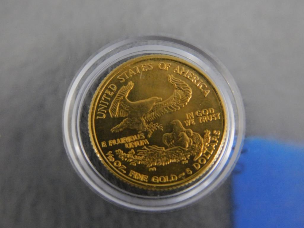22K Yellow Gold - 2002 5 Dollar Coin - 1/10 Ounce - 3.42 Grams - 2