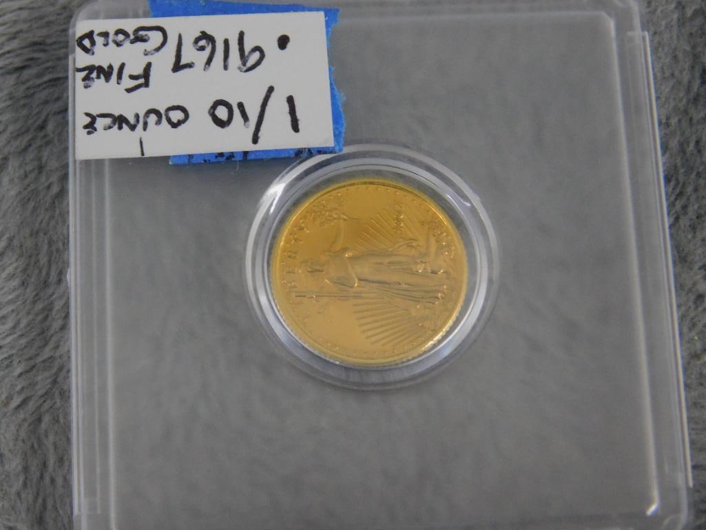 22K Yellow Gold - 2002 5 Dollar Coin - 1/10 Ounce - 3.42 Grams - 3