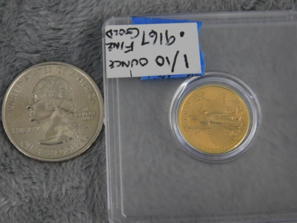 22K Yellow Gold - 2002 5 Dollar Coin - 1/10 Ounce - 3.42 Grams - 4