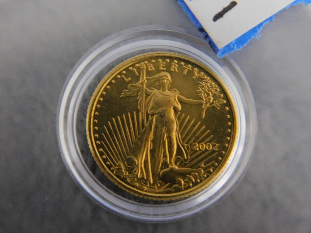 22K Yellow Gold - 2002 5 Dollar Coin - 1/10 Ounce - 3.42 Grams - 9
