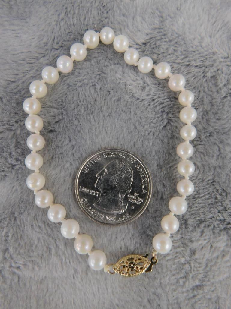 14K Yellow Gold Clasp - 8" Pearl Necklace - 6