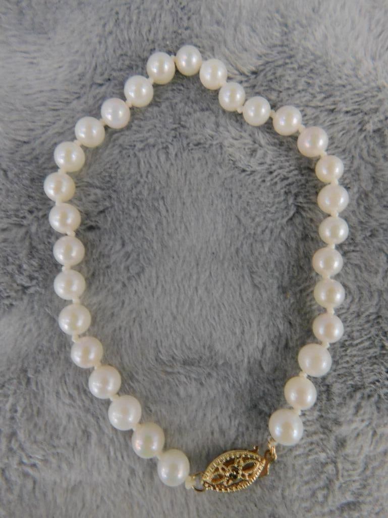 14K Yellow Gold Clasp - 8" Pearl Necklace - 8