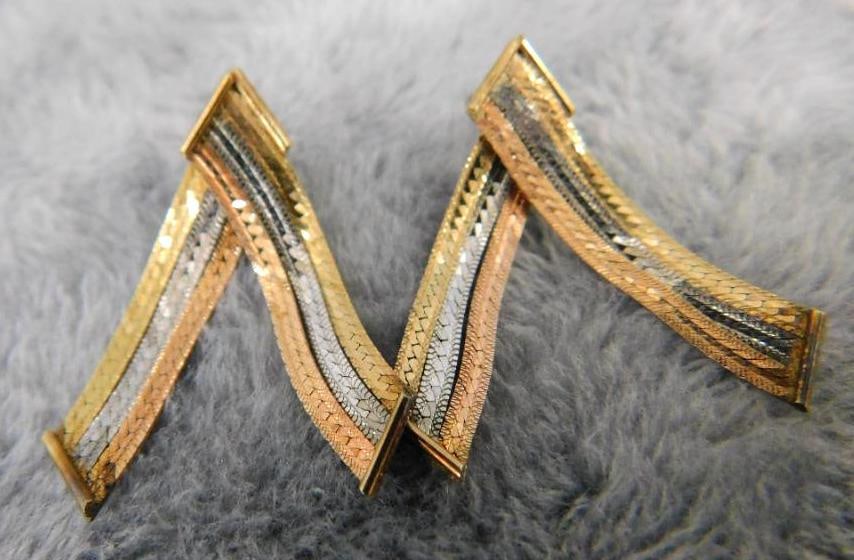 14K Tri Colored Gold - Pierced Earrings - 2.76 Grams: XRF Tested - See Photos For Condition and Details