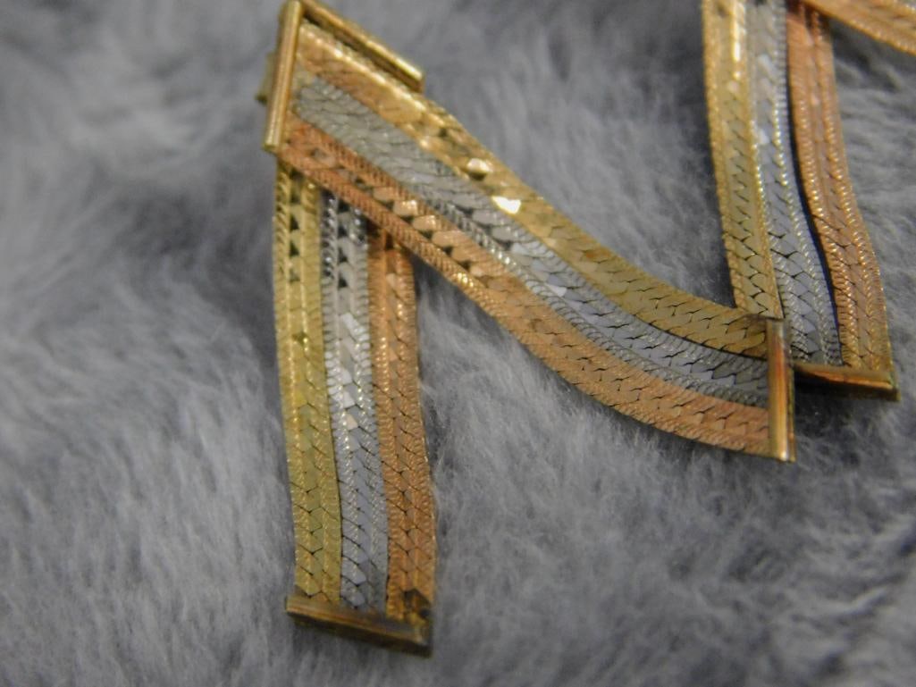 14K Tri Colored Gold - Pierced Earrings - 2.76 Grams - 2