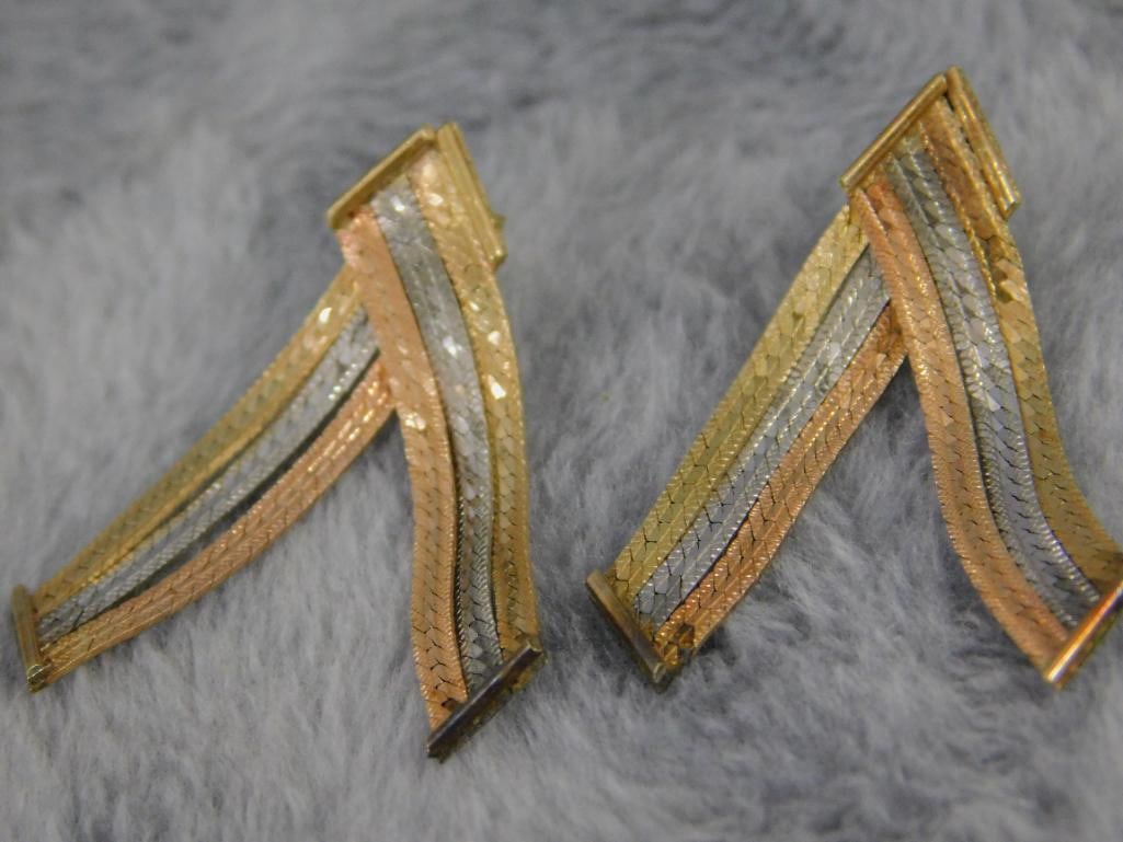 14K Tri Colored Gold - Pierced Earrings - 2.76 Grams - 5